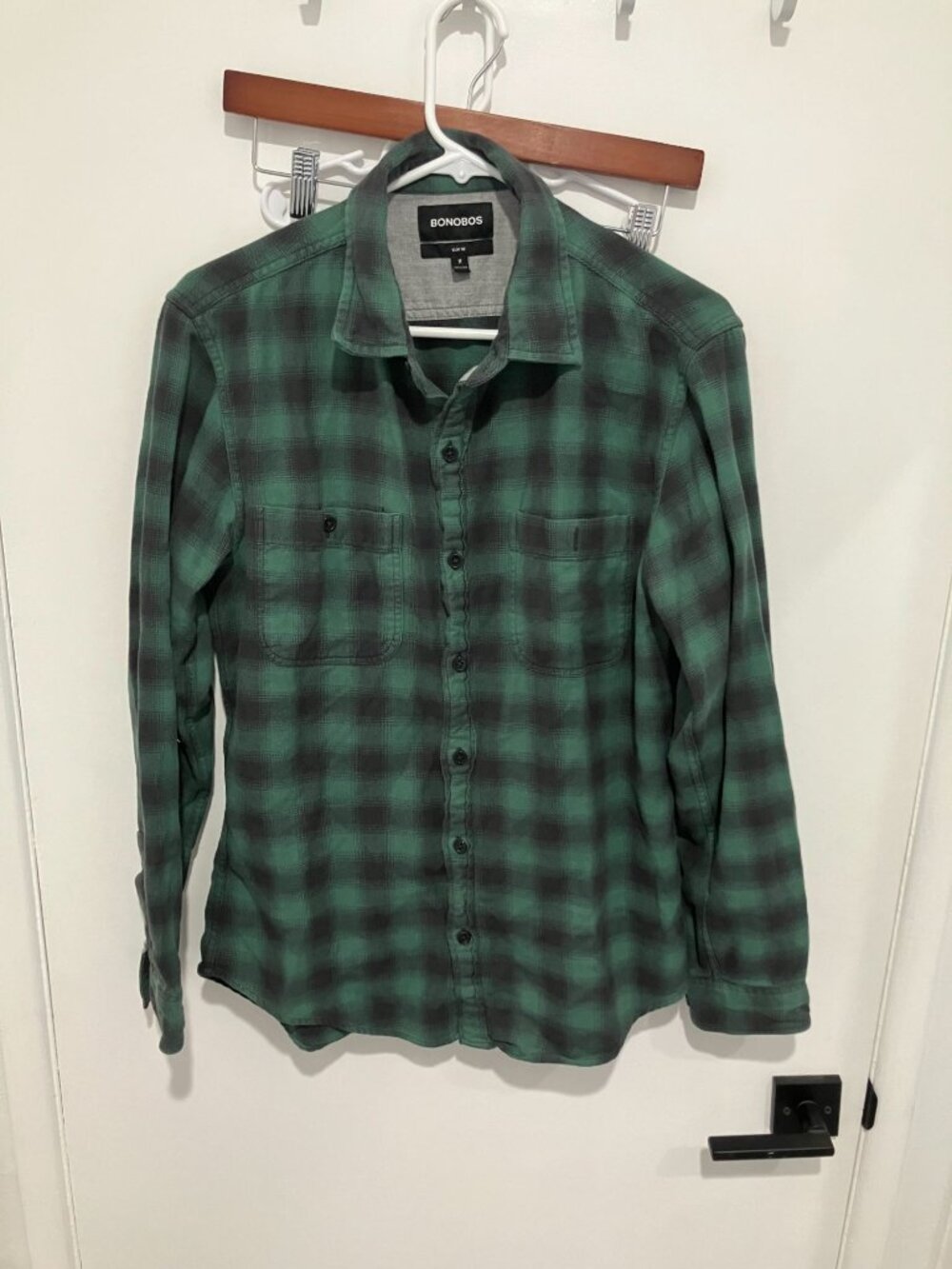 Bonobos Men's Slim Fit Plaid Flannel Shirt, Green/Black, Size Medium